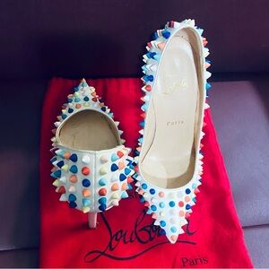 Christian Louboutin White Studded Multicolor Pointed Pumps